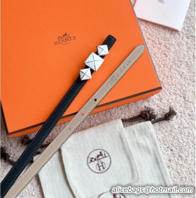 Best Quality Hermes Women's Fibbia da Cintura 1925 Reversible Leather Belt 1.3cm 0617 Grey/White 2025