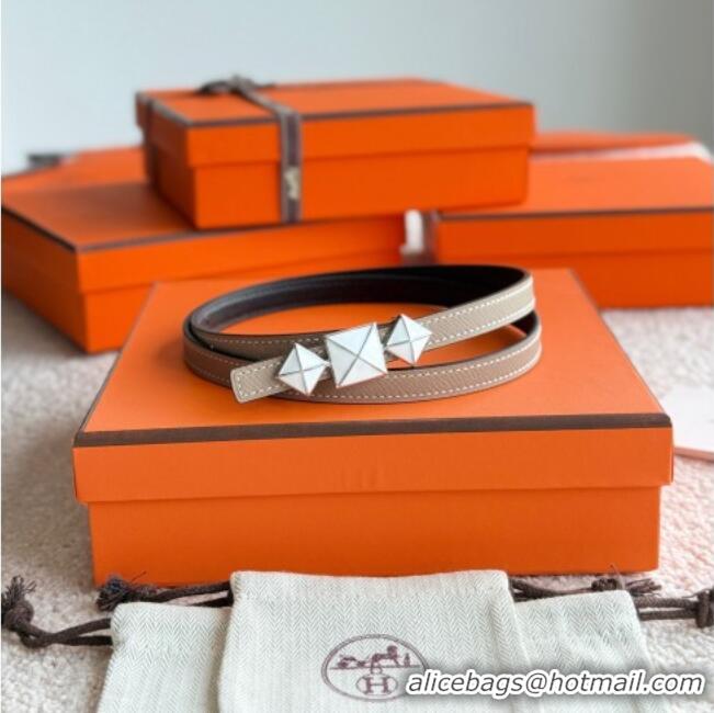 Best Quality Hermes Women's Fibbia da Cintura 1925 Reversible Leather Belt 1.3cm 0617 Grey/White 2025