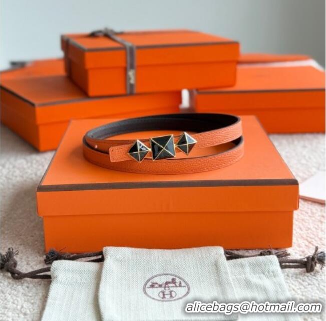 Top Quality Hermes Women's Fibbia da Cintura 1925 Reversible Leather Belt 1.3cm 0617 Orange/Black 2025