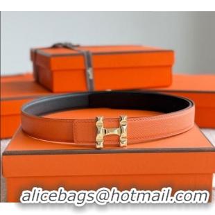 Best Price Hermes Women's Fibbia da Cintura H Infini Reversible Leather Belt 2.4cm 0617 Orange/Gold 2025