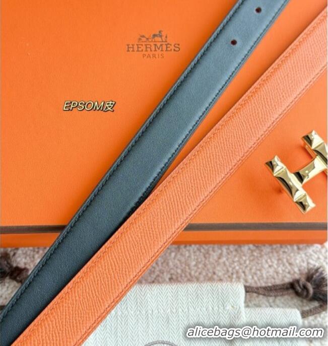 Best Price Hermes Women's Fibbia da Cintura H Infini Reversible Leather Belt 2.4cm 0617 Orange/Gold 2025