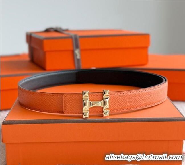 Best Price Hermes Women's Fibbia da Cintura H Infini Reversible Leather Belt 2.4cm 0617 Orange/Gold 2025