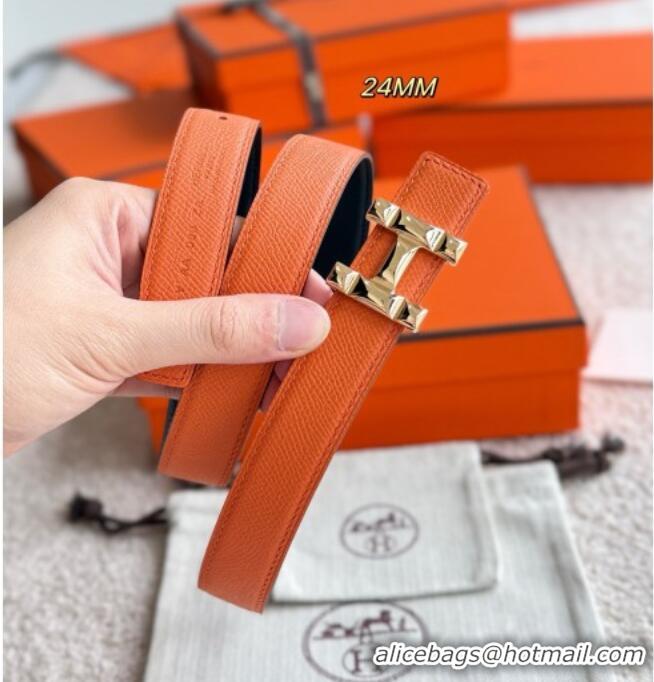 Best Price Hermes Women's Fibbia da Cintura H Infini Reversible Leather Belt 2.4cm 0617 Orange/Gold 2025