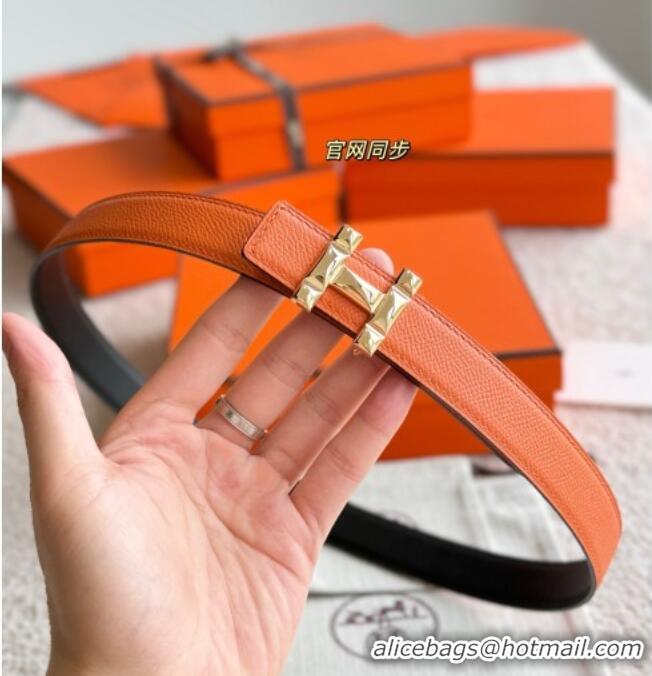 Best Price Hermes Women's Fibbia da Cintura H Infini Reversible Leather Belt 2.4cm 0617 Orange/Gold 2025
