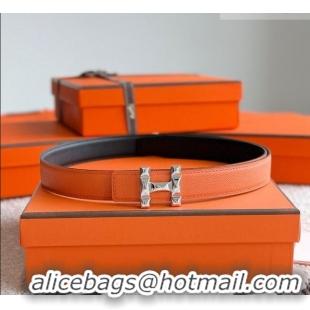 Famous Brand Hermes Women's Fibbia da Cintura H Infini Reversible Leather Belt 2.4cm 0617 Orange/Silver 2025