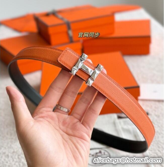 Famous Brand Hermes Women's Fibbia da Cintura H Infini Reversible Leather Belt 2.4cm 0617 Orange/Silver 2025