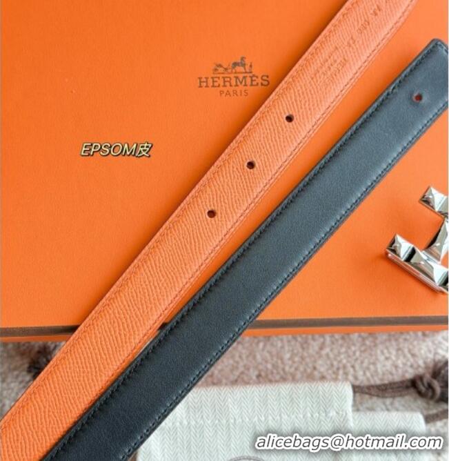 Famous Brand Hermes Women's Fibbia da Cintura H Infini Reversible Leather Belt 2.4cm 0617 Orange/Silver 2025
