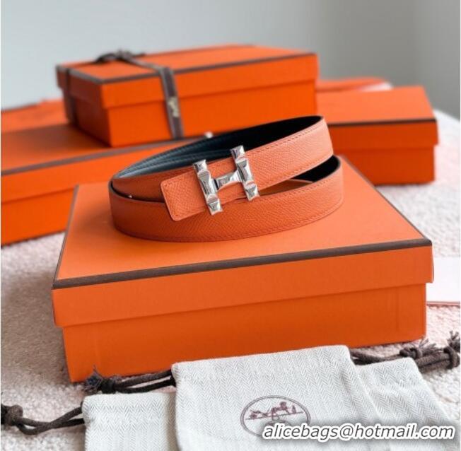 Famous Brand Hermes Women's Fibbia da Cintura H Infini Reversible Leather Belt 2.4cm 0617 Orange/Silver 2025