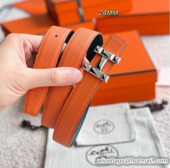 Famous Brand Hermes Women's Fibbia da Cintura H Infini Reversible Leather Belt 2.4cm 0617 Orange/Silver 2025