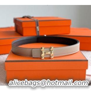 Top Quality Hermes Women's Fibbia da Cintura H Infini Reversible Leather Belt 2.4cm 0617 Grey/Gold 2025