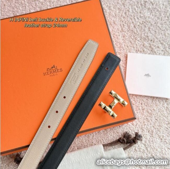 Top Quality Hermes Women's Fibbia da Cintura H Infini Reversible Leather Belt 2.4cm 0617 Grey/Gold 2025