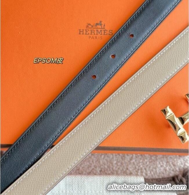 Top Quality Hermes Women's Fibbia da Cintura H Infini Reversible Leather Belt 2.4cm 0617 Grey/Gold 2025