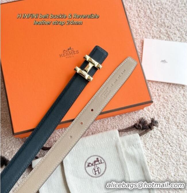 Top Quality Hermes Women's Fibbia da Cintura H Infini Reversible Leather Belt 2.4cm 0617 Grey/Gold 2025