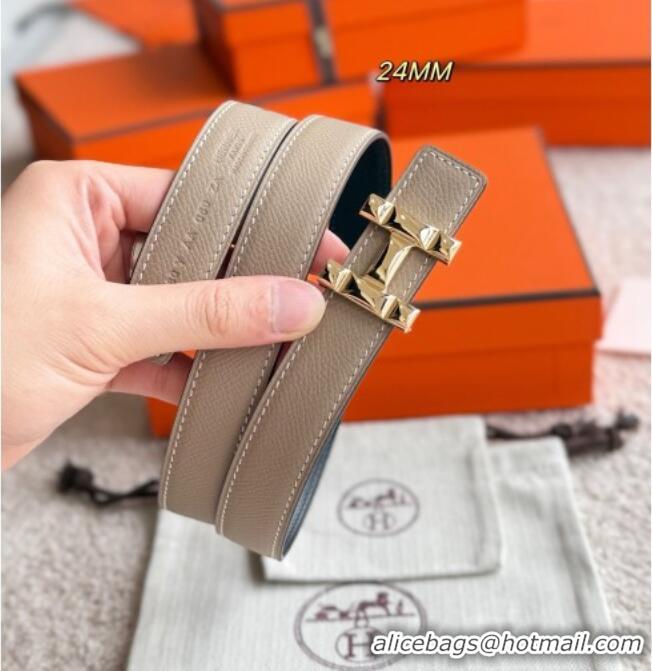 Top Quality Hermes Women's Fibbia da Cintura H Infini Reversible Leather Belt 2.4cm 0617 Grey/Gold 2025