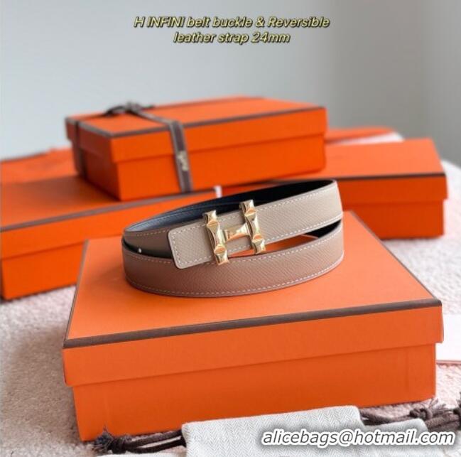 Top Quality Hermes Women's Fibbia da Cintura H Infini Reversible Leather Belt 2.4cm 0617 Grey/Gold 2025