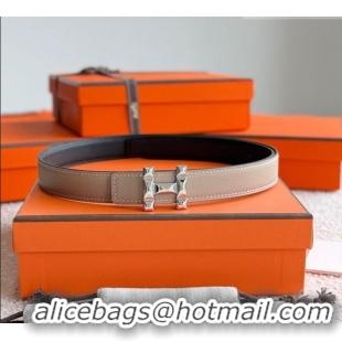 Top Quality Hermes Women's Fibbia da Cintura H Infini Reversible Leather Belt 2.4cm 0617 Grey/Silver 2025