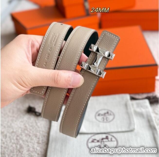 Top Quality Hermes Women's Fibbia da Cintura H Infini Reversible Leather Belt 2.4cm 0617 Grey/Silver 2025