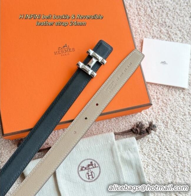 Top Quality Hermes Women's Fibbia da Cintura H Infini Reversible Leather Belt 2.4cm 0617 Grey/Silver 2025