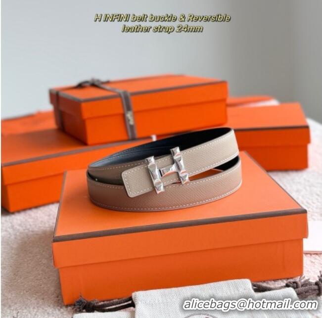 Top Quality Hermes Women's Fibbia da Cintura H Infini Reversible Leather Belt 2.4cm 0617 Grey/Silver 2025