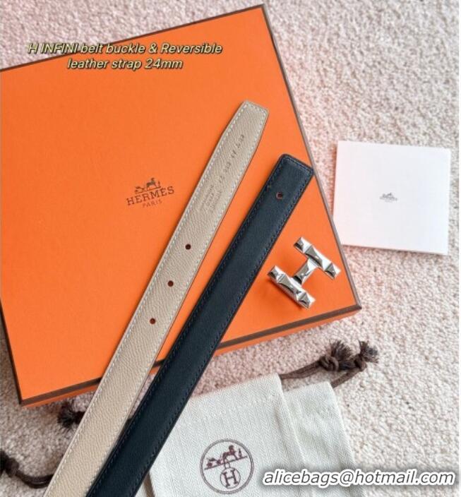 Top Quality Hermes Women's Fibbia da Cintura H Infini Reversible Leather Belt 2.4cm 0617 Grey/Silver 2025
