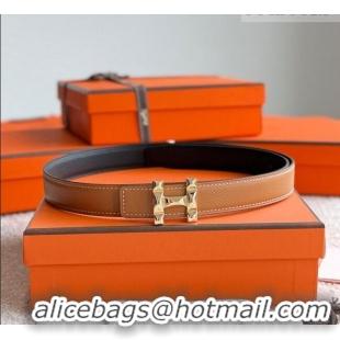 New Fashion Hermes Women's Fibbia da Cintura H Infini Reversible Leather Belt 2.4cm 0617 Brown/Gold 2025