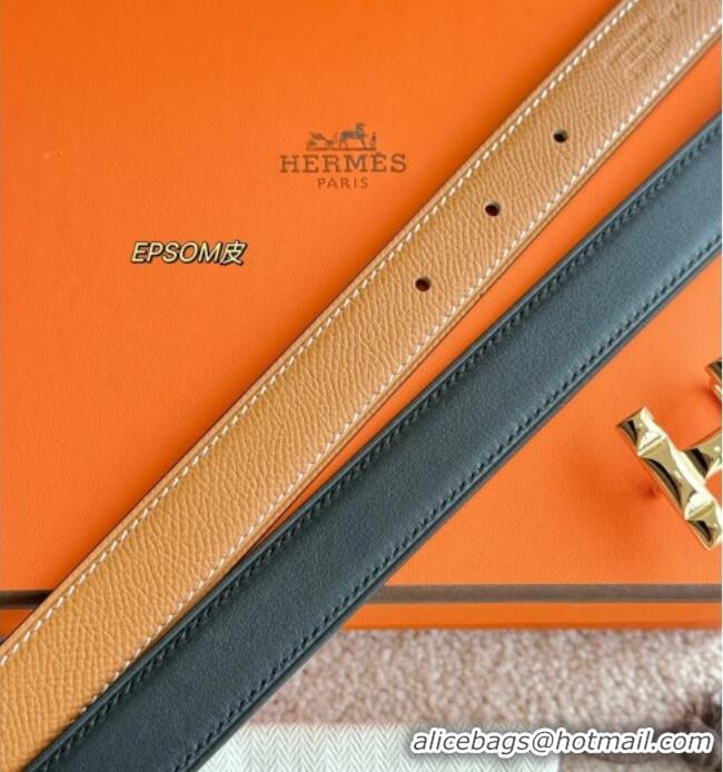 New Fashion Hermes Women's Fibbia da Cintura H Infini Reversible Leather Belt 2.4cm 0617 Brown/Gold 2025