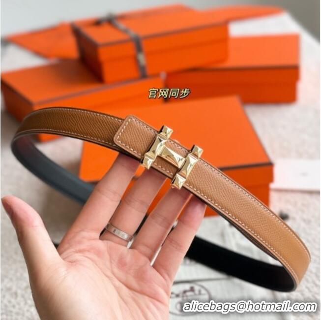New Fashion Hermes Women's Fibbia da Cintura H Infini Reversible Leather Belt 2.4cm 0617 Brown/Gold 2025