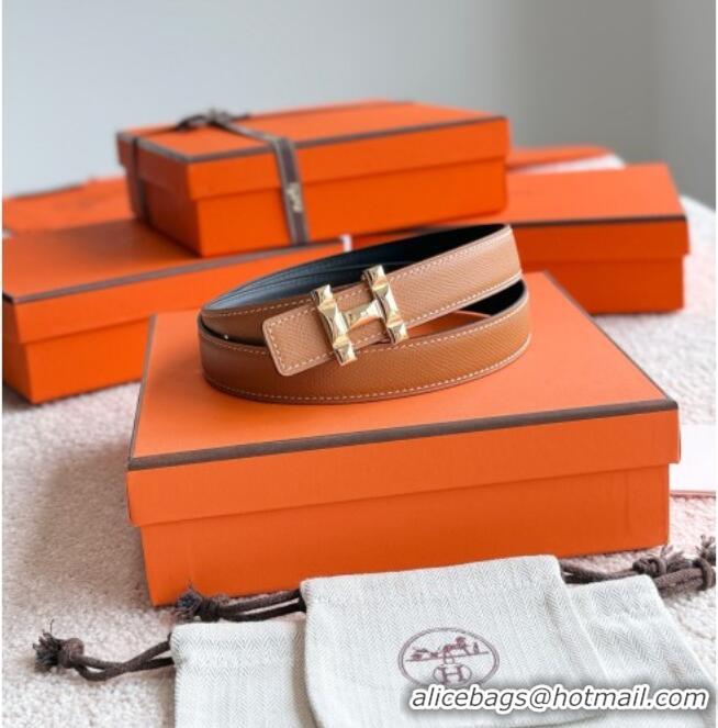 New Fashion Hermes Women's Fibbia da Cintura H Infini Reversible Leather Belt 2.4cm 0617 Brown/Gold 2025