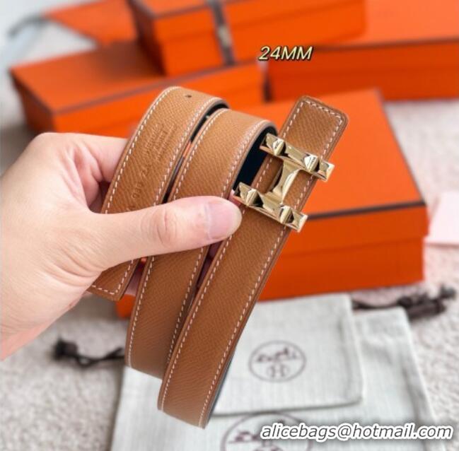 New Fashion Hermes Women's Fibbia da Cintura H Infini Reversible Leather Belt 2.4cm 0617 Brown/Gold 2025
