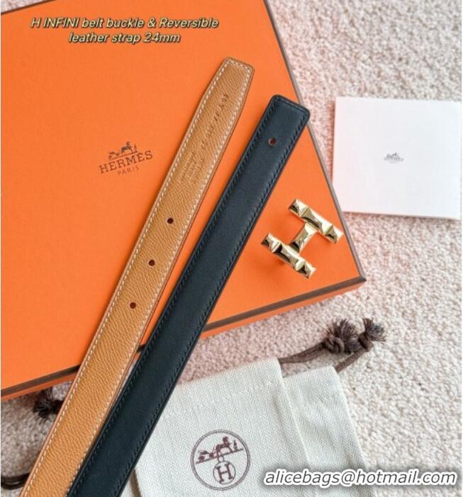 New Fashion Hermes Women's Fibbia da Cintura H Infini Reversible Leather Belt 2.4cm 0617 Brown/Gold 2025