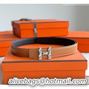 Best Quality Hermes Women's Fibbia da Cintura H Infini Reversible Leather Belt 2.4cm 0617 Brown/Silver 2025