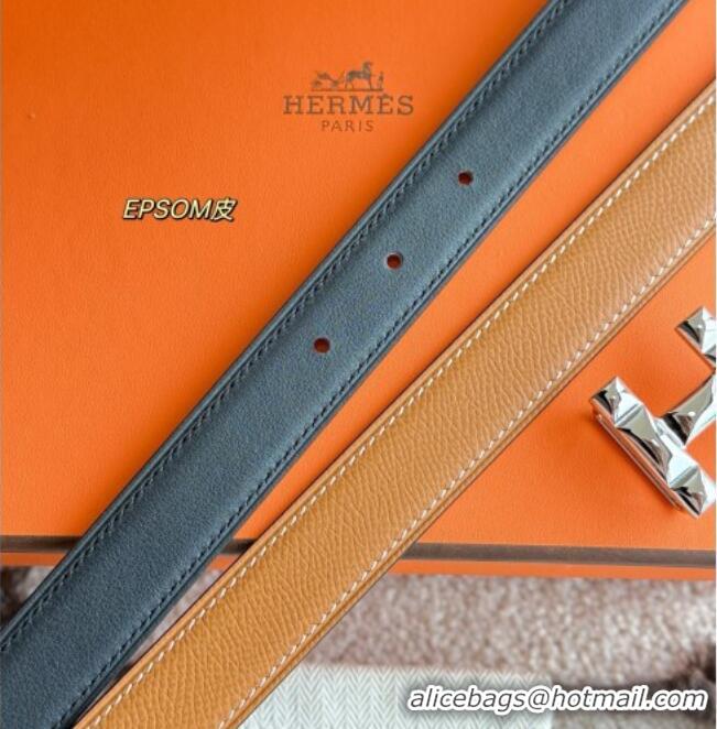 Best Quality Hermes Women's Fibbia da Cintura H Infini Reversible Leather Belt 2.4cm 0617 Brown/Silver 2025