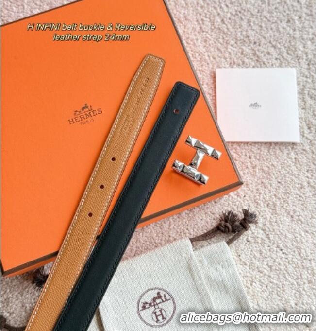 Best Quality Hermes Women's Fibbia da Cintura H Infini Reversible Leather Belt 2.4cm 0617 Brown/Silver 2025