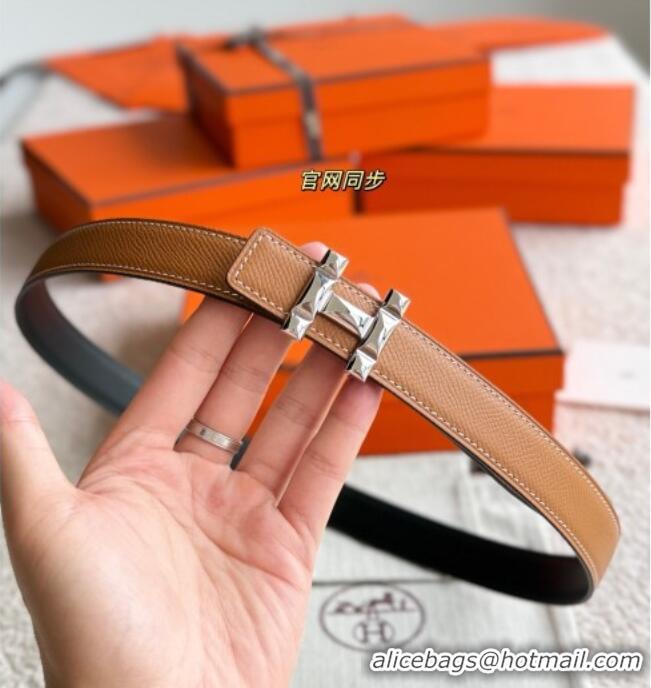 Best Quality Hermes Women's Fibbia da Cintura H Infini Reversible Leather Belt 2.4cm 0617 Brown/Silver 2025