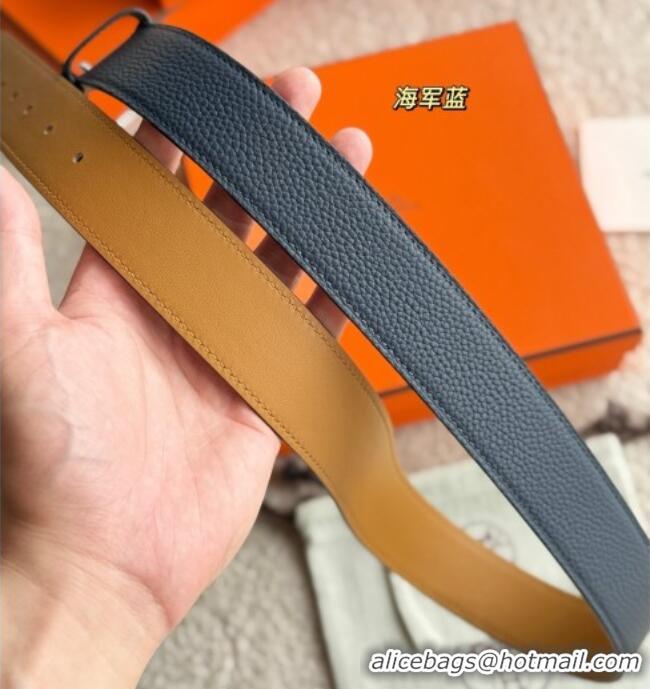 Super Quality Hermes Ceinture Romain Belt 3.5cm in Grianed Leather 0617 Navy Blue 2025