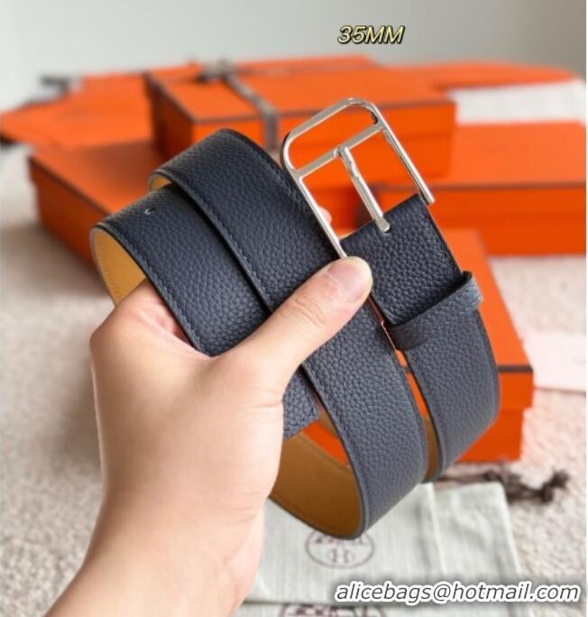 Super Quality Hermes Ceinture Romain Belt 3.5cm in Grianed Leather 0617 Navy Blue 2025