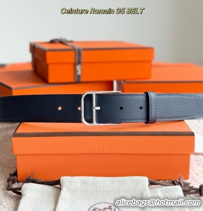 Super Quality Hermes Ceinture Romain Belt 3.5cm in Grianed Leather 0617 Navy Blue 2025