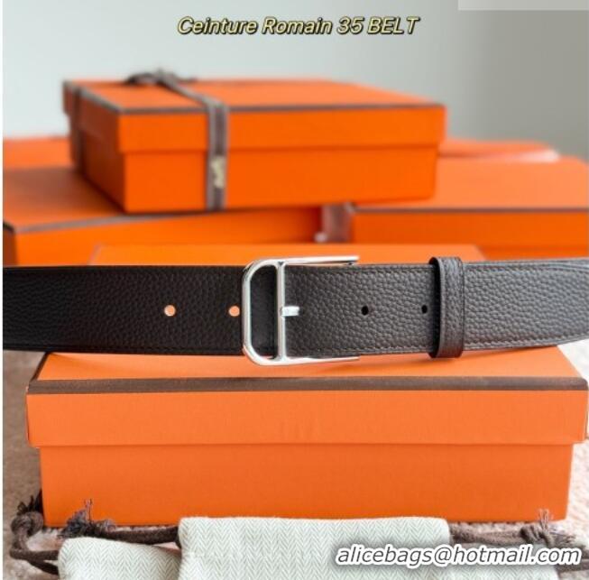 New Design Hermes Ceinture Romain Belt 3.5cm in Grained Leather 0617 Chocolate 2025