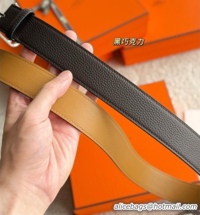 New Design Hermes Ceinture Romain Belt 3.5cm in Grained Leather 0617 Chocolate 2025