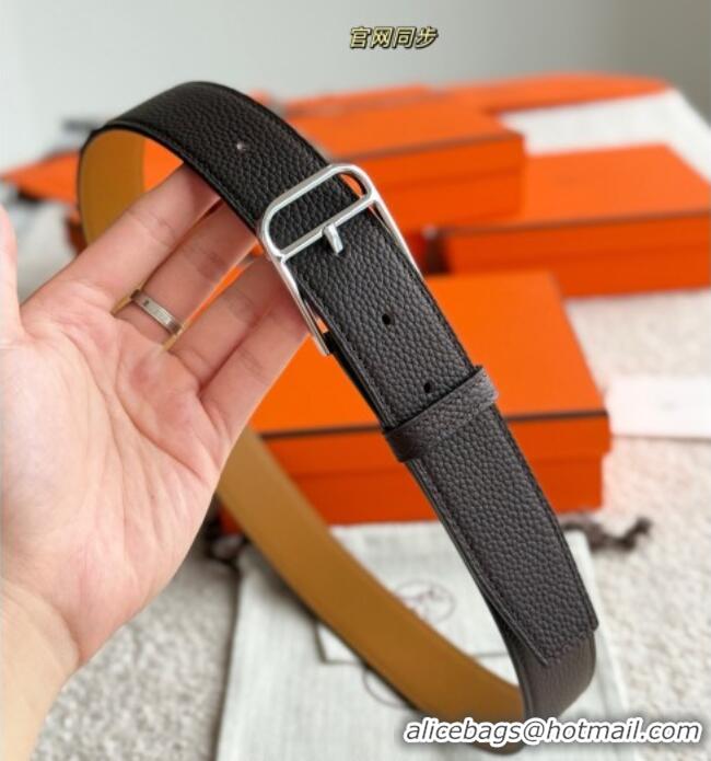 New Design Hermes Ceinture Romain Belt 3.5cm in Grained Leather 0617 Chocolate 2025