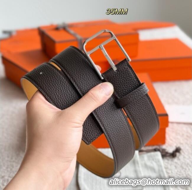 New Design Hermes Ceinture Romain Belt 3.5cm in Grained Leather 0617 Chocolate 2025