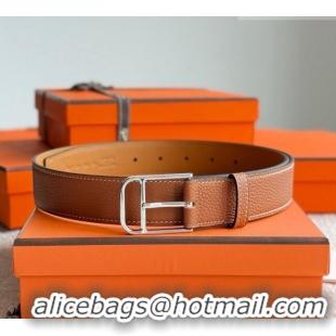 Super Quality Hermes Ceinture Romain Belt 3.5cm in Grained Leather 0617 Brown 2025