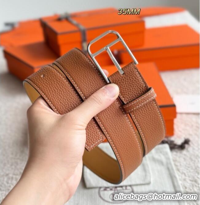Super Quality Hermes Ceinture Romain Belt 3.5cm in Grained Leather 0617 Brown 2025