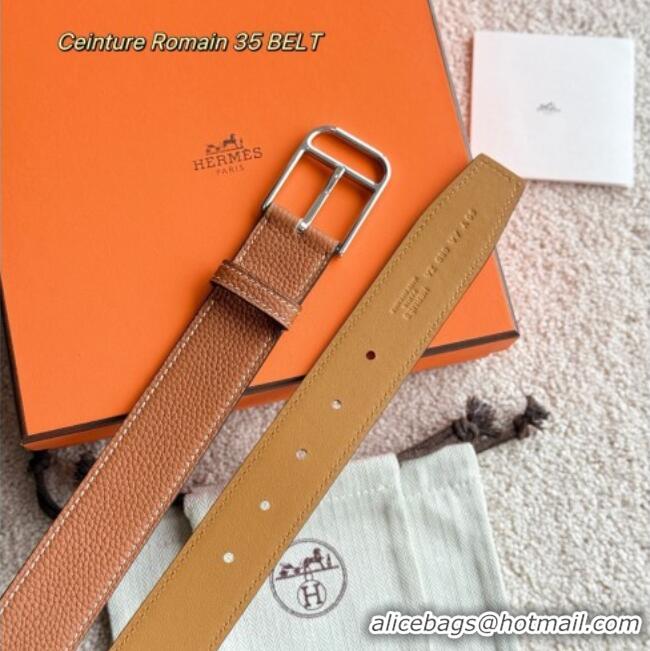 Super Quality Hermes Ceinture Romain Belt 3.5cm in Grained Leather 0617 Brown 2025