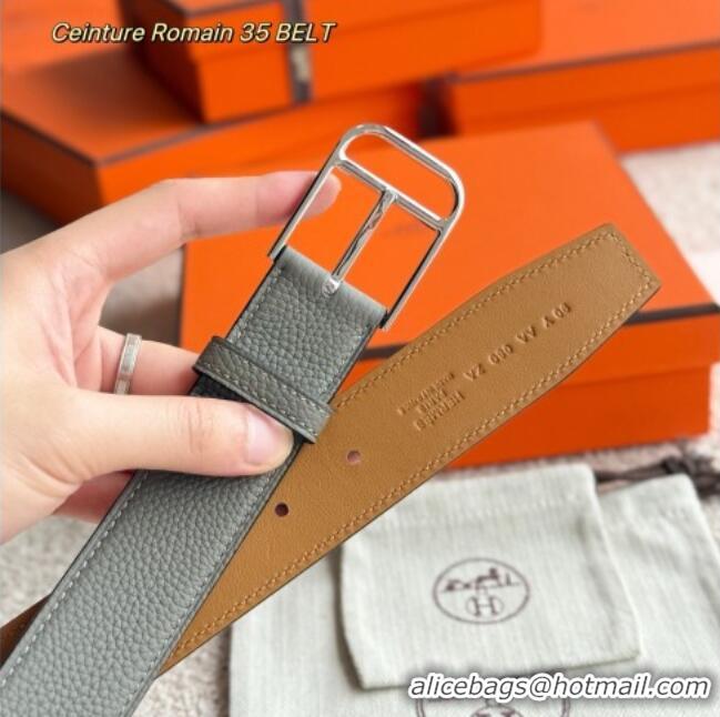 Good Looking Hermes Ceinture Romain Belt 3.5cm in Grained Leather 0617 Cloud Grey 2025