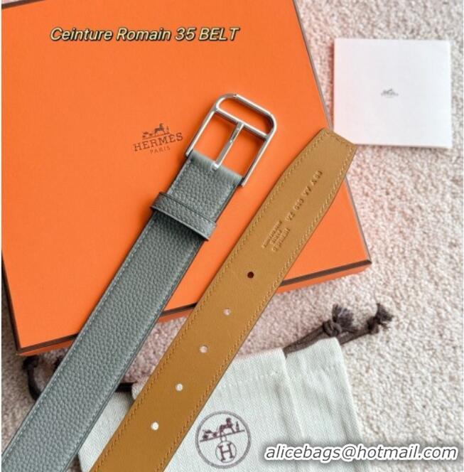 Good Looking Hermes Ceinture Romain Belt 3.5cm in Grained Leather 0617 Cloud Grey 2025