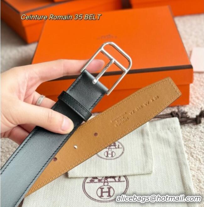 Luxury Discount Hermes Ceinture Romain Belt 3.5cm in Box Leather 0617 Black 2025