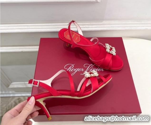 Good Quality Roger Vivier Efflorescence Heel Sandals 6.5cm in Satin 0225029 Red 2026