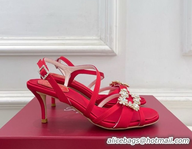 Good Quality Roger Vivier Efflorescence Heel Sandals 6.5cm in Satin 0225029 Red 2026