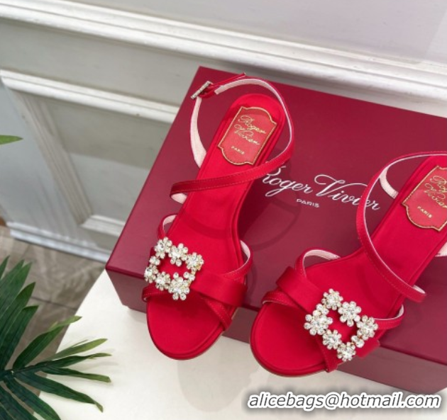 Good Quality Roger Vivier Efflorescence Heel Sandals 6.5cm in Satin 0225029 Red 2026